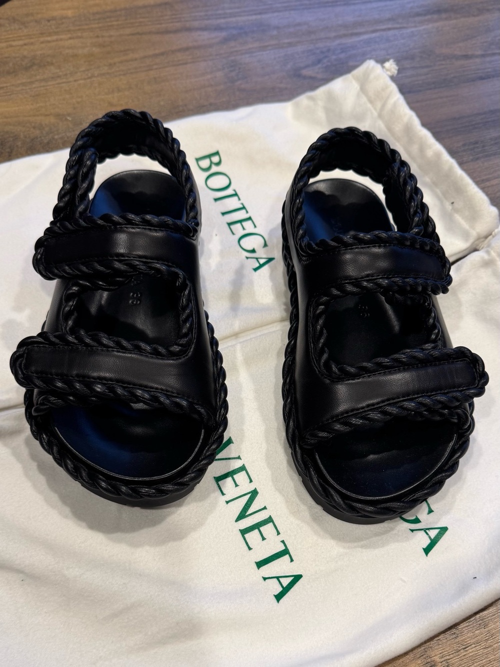 Bottega Veneta Black Braided Leather Slide Sandals